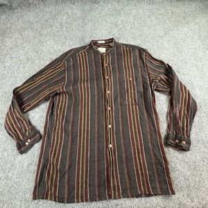 VTG 80s 90s‎ Burma Bibas Men L Brown Multistripe Linen Blend Boho Minimalist